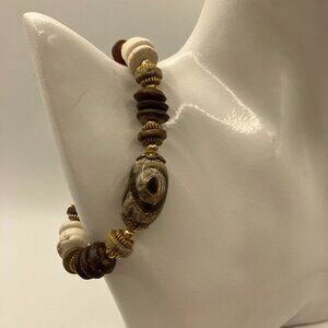 dZi + Tibetan Oval Agate dZi Bead Bracelet 7 in Lobster Clasp Adjustable NEW
